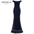 Off Shoulder Navy Blue Women Floral Crochet Traditional Formal Evening Dress